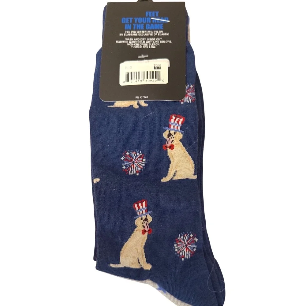 Into Socks 2 Pack Men Retriever Dog American Flag Crew Socks Grey Navy 7-12 NEW